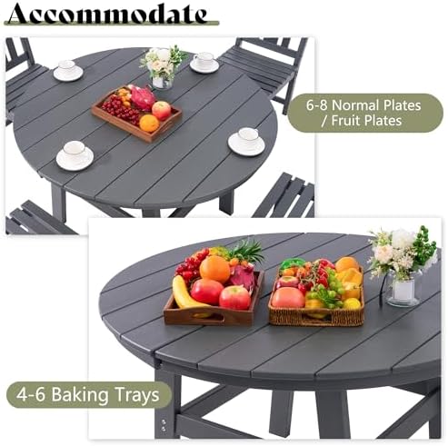 AMERLIFE Outdoor Dining Set for 4, HDPE Round Table and Chairs, Gray