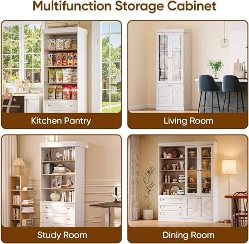 ivaniti 71" Tall Farmhouse Kitchen Pantry, Rustic Large Storage Cabinet ...