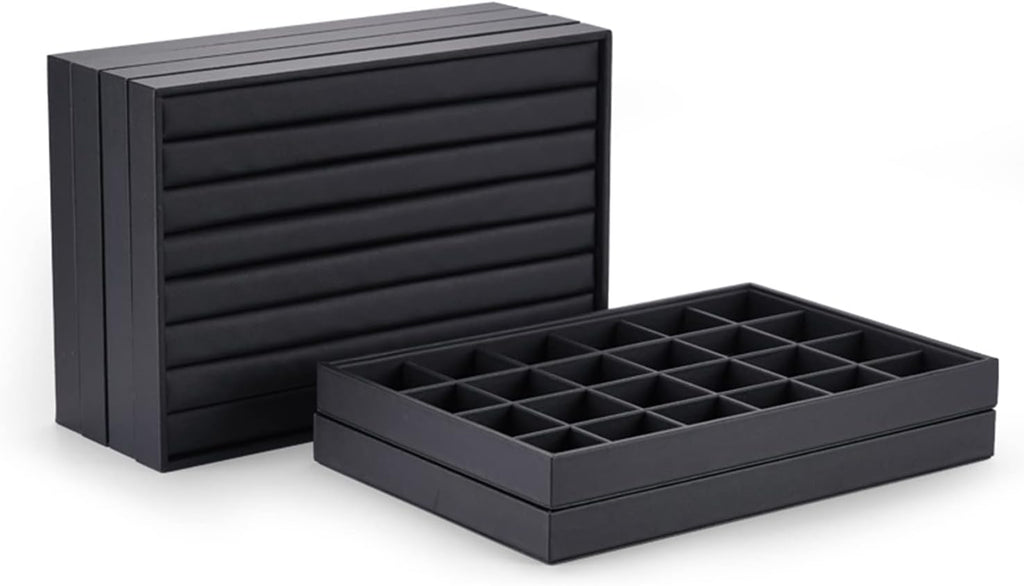 Black PU Leather Jewelry Display Tray 24 Grids Pendant Earrings Necklace Organizer Display Showcase Jewelry Storage Tray