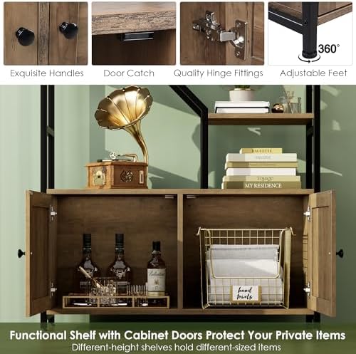 Keyluv 76" Tall Industrial Bookshelf with Storage Cabinet, Rustic Brown
