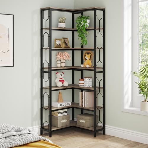 Tribesigns Corner Shelf, 7-Tier Industrial Corner Bookshelf and Bookcase