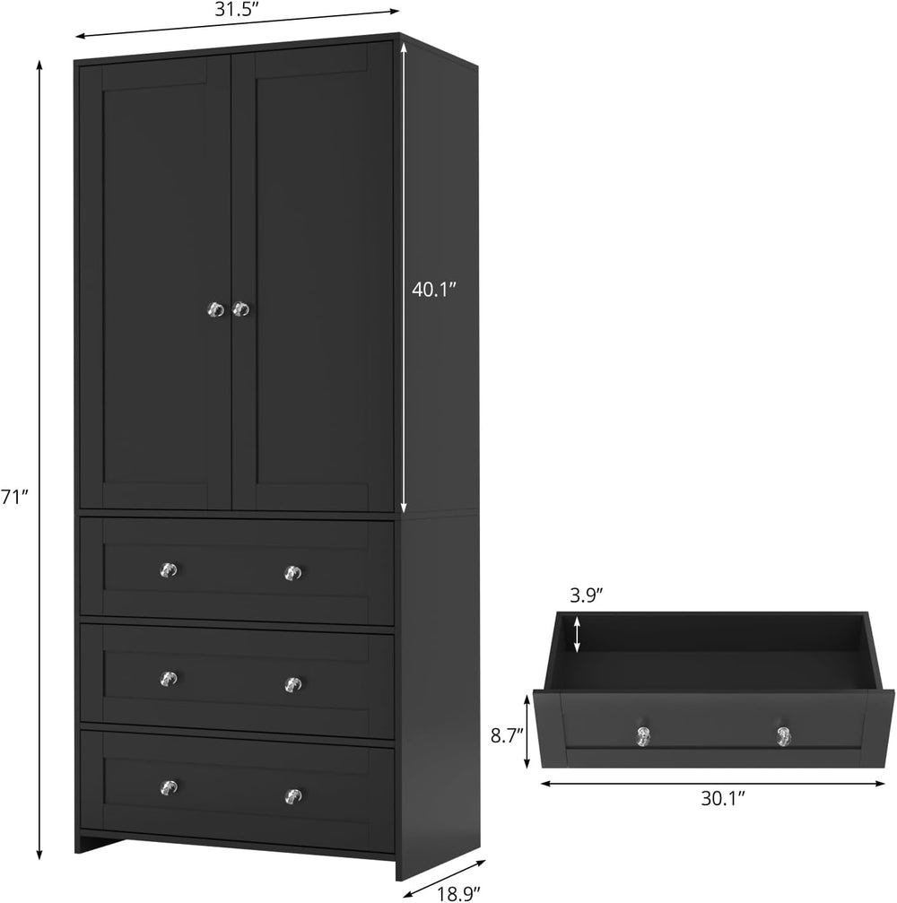VOWNER 71" Tall Armoire Wardrobe Closet with Drawers and Mirror