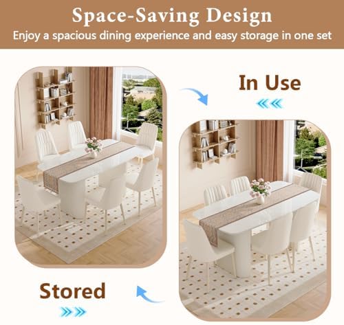 TesNus White Dining Table Set for 6, 67" Modern Marble Dining Table Set ...