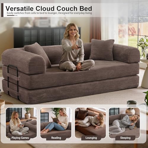 JJJ 63 inch Sofa Bed Sleeper Couch | Versatile Futon Sofa, Corduroy Fabric, C...