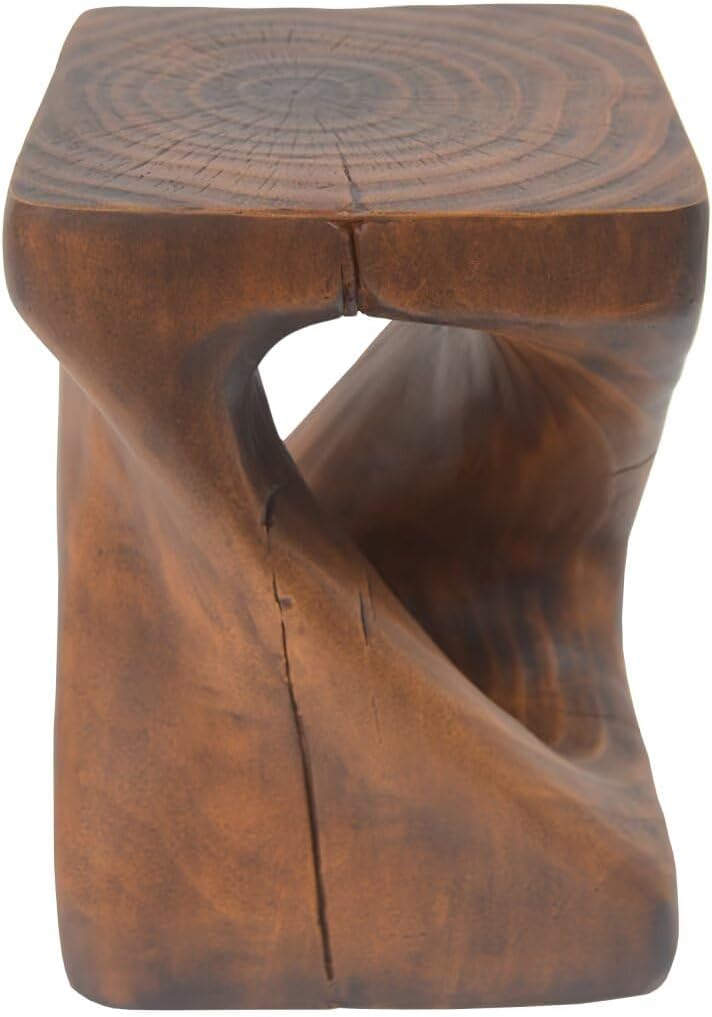 Modern End Table Square Solid Wood Pedestal Side Table Rustic Plant Stand wit...
