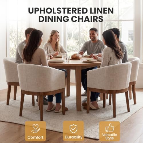 RIVOVA Mid-Century Modern Beige Dining Chairs Set of 8, Linen Upholstered Kit...