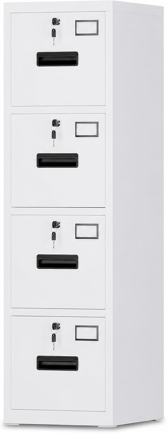 Garvee 4-Drawer White Metal File Cabinet with Individual Locks, Heavy-Duty St...