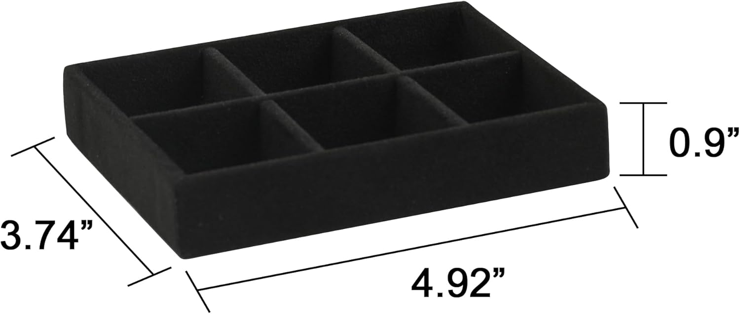 Frebeauty Small Jewelry Tray Set,Stackable Velvet Jewelry Organizer Tray,Mini Jewelry Drawer Organizer,Drawer Inserts,4.92 x 3.74 x 0.9 Inches,Earring Organizer for Women(Set 9,Black)