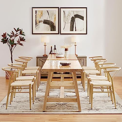 Yaheetech Dining Chairs Set of 4 Mid Century Modern Woven Chairs Wood Color
