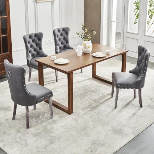 Leather Dining Chairs, Upholstered Dining Room Chairs, Grey, Set of 6 | Dinin...