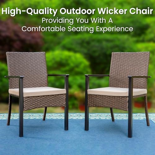 PHI VILLA 7 Piece Patio Dining Set, 64” Wood-Like Table, Rattan Chairs