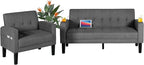AILEEKISS 2 Piece Living Room Sofa Set 56" W Loveseat Sofas with 2 USB and Removable Armrests, Modern Fabric, 2 Pcs Sectional Couches Set for Apartment, Small Space, Dark Grey
