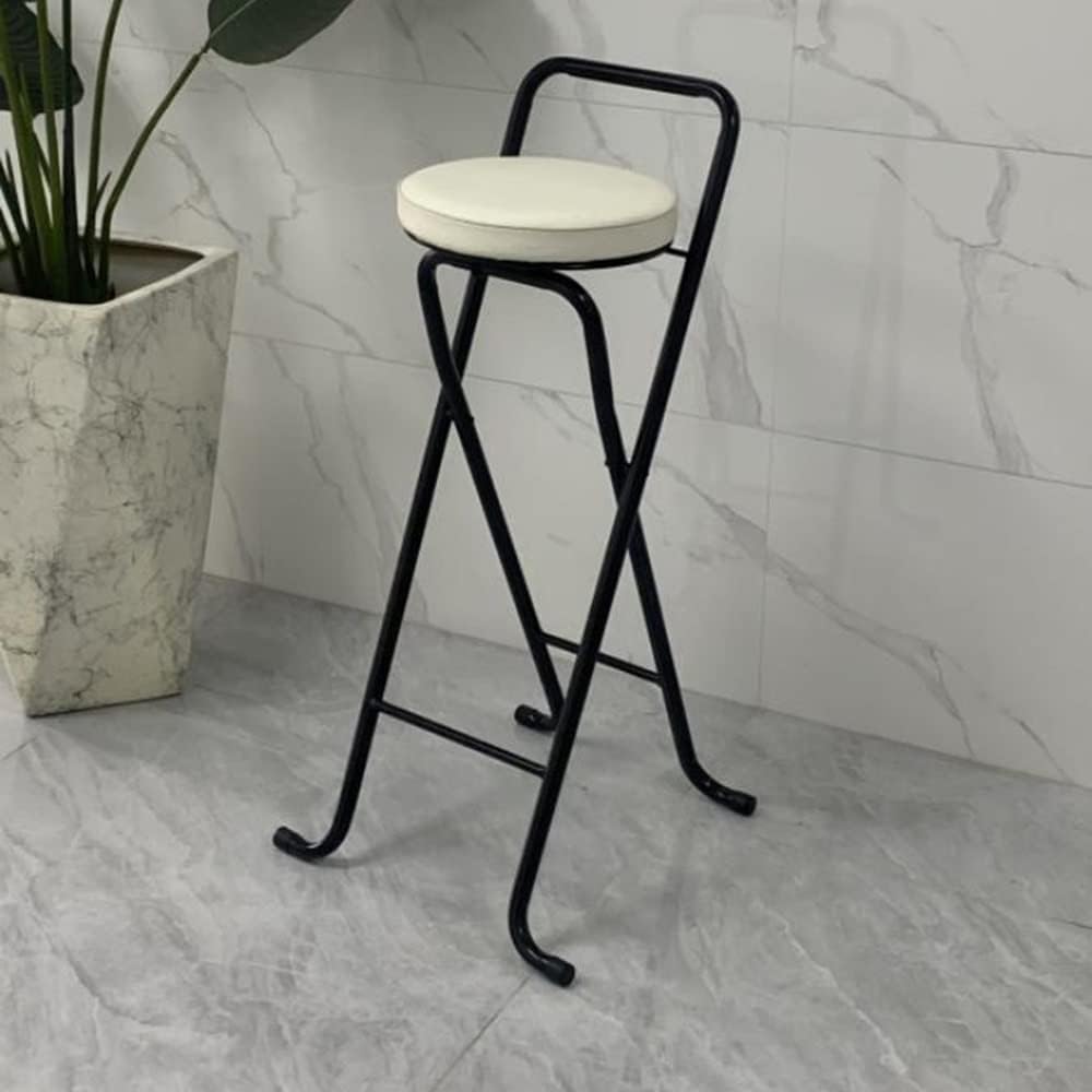 Folding Bar Stool, Beige, Counter Height, Leather Padded, Portable Bar Chair ...