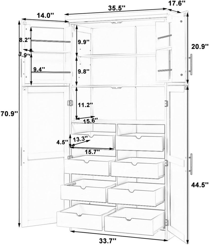 LUMISOL Kitchen Pantry Cabinet, 70.9" Tall Cupboard Storage Cabinet with...