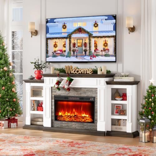 Naice 80" Electric Fireplace with Mantel Fireplace TV Stand for Living R...