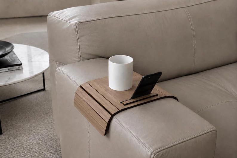 Red Foldable Sofa Armrest Tray Table, Multifunctional Couch Cup Holder with P...