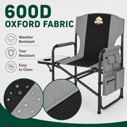 Colegence Oversized Directors Camping Chairs, 2 Pack, 600 lb, Black | Heavy d...