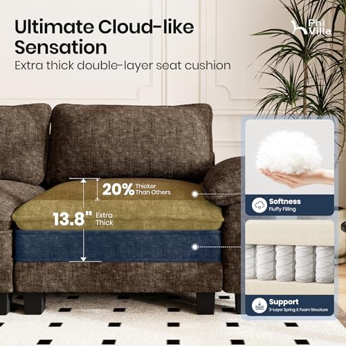 PHI VILLA Oversized 6-Seat U Shaped Modular Cloud Couch Sectional Sofa | Gray...