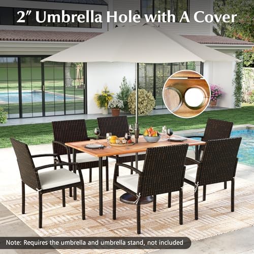 HAPPYGRILL 7-Piece Patio Dining Set Outdoor Rattan Wicker Furniture Set with ...