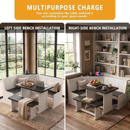 ENOR Breakfast Nook Table Set,Kitchen Corner Table Set for Dining Room