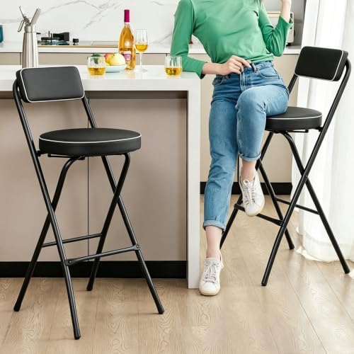 Folding Bar Stool with Footrest 1PCS Tall Folding Stool Foldable Chair