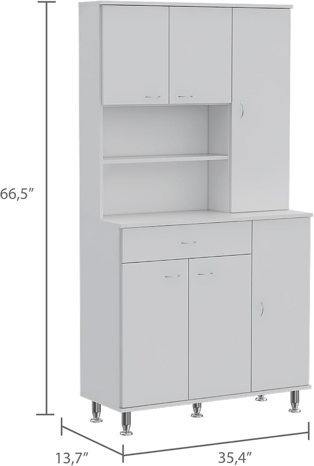 90 Kitchen Pantry Cabinet, Two Open Shelves, One Drawer, Multiple Cabinets, W...