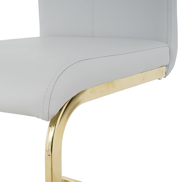 Goujxcy Dining Chairs Set of 4, Modern High Back Kitchen Chairs with Metal Legs and Faux Leather Padded Seat Upholstered Dining Chairs for Dining & Kitchen,Living Room (Light Gray&Gold, Set of 4)