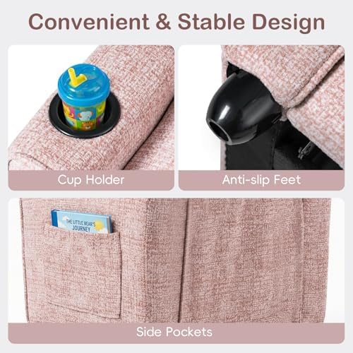 INFANS Kids Recliner, Toddler Lounge Chair with Adjustable Backrest Footrest Cup Holder Side Pockets, Velvet Leather Toddler Couch