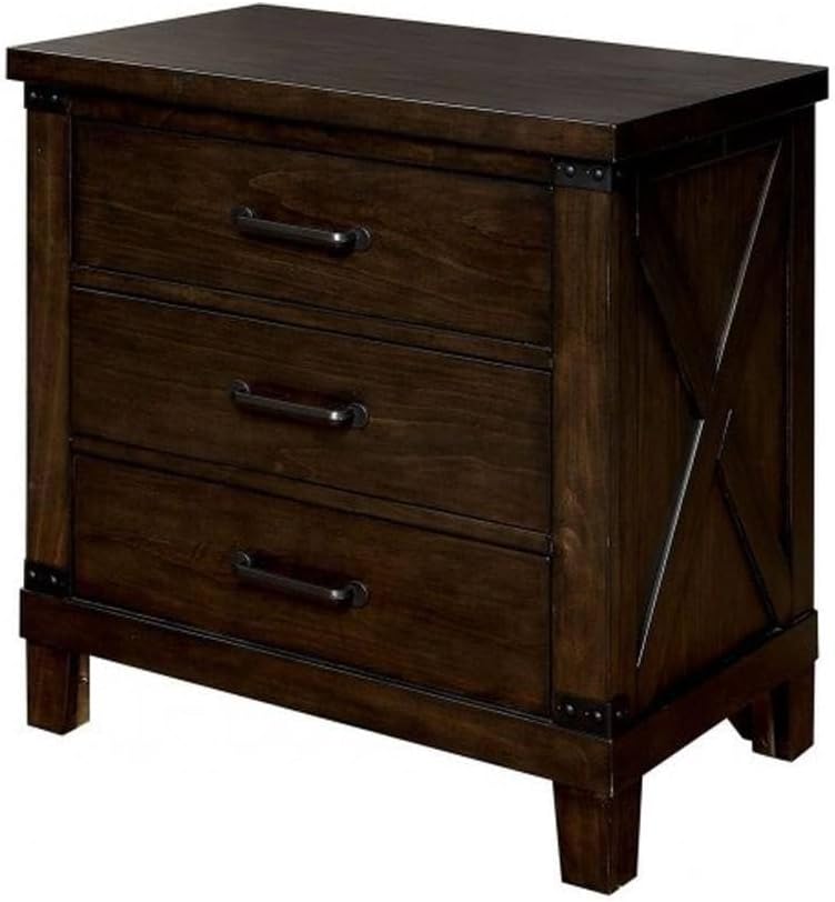 Rustic Style Dark Walnut Finish 1pc Nightstand Bedroom Furniture 3-Drawers Be...