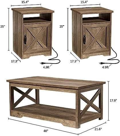 AMERLIFE 3 Piece Farmhouse Living Room Coffee Table Set, Barnwood | Coffee Ta...