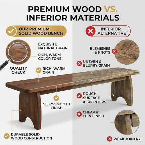 Solid Wood Bench, 24" 31" 35" 39" 47" 59" Rusti...