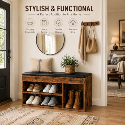 HOOBRO Shoe Storage Bench with Cushion, 32.3'' Entryway Bench with Li...