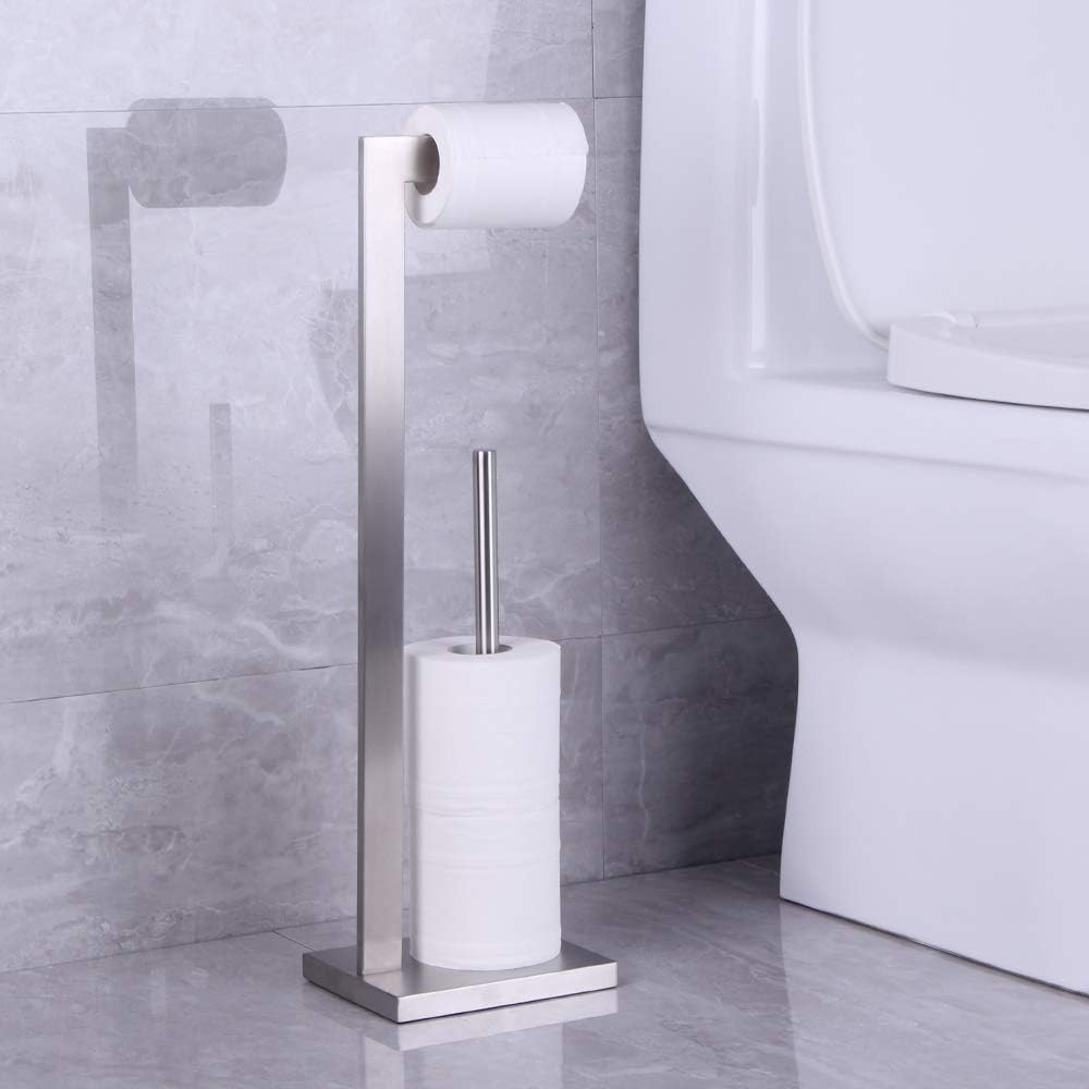 Free Standing Toilet Paper Holder Stand with Reserve, Bathroom Tissue Dispenser Paper Roll Storage Holder Stand for Jumbo Roll, Stainless Steel Rustproof Brushed Finish