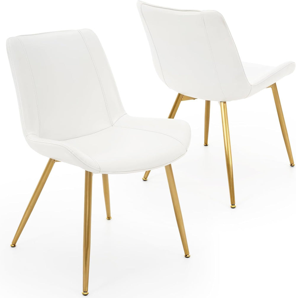 Dining Chairs Set of 2 PU Leather Armless Pearl White, Gold Legs | Fits Dinin...