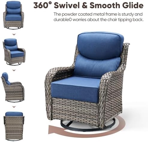 Swivel Patio Chairs sofa Set of 4 with 6" Thick Cushion - Wicker Outdoor...
