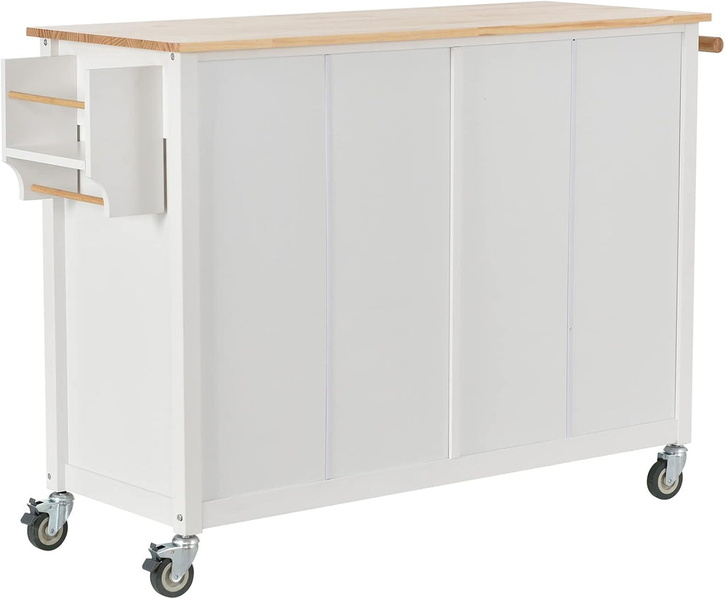 LUMISOL Rolling Kitchen Island on Locking Wheels with 2 Drawers and 4 Cabinets, Kitchen Island Cart with Adjustable Shelves, Solid Wood Tabletop, Storage Cabinet with Spice & Towel Rack, White