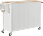 LUMISOL Rolling Kitchen Island on Locking Wheels with 2 Drawers and 4 Cabinets, Kitchen Island Cart with Adjustable Shelves, Solid Wood Tabletop, Storage Cabinet with Spice & Towel Rack, White