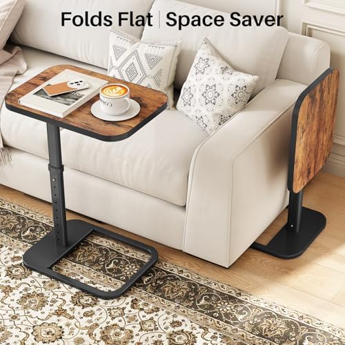 Kitstorack TV Tray Table, Adjustable Height & Flip-Top & Rounded Meta...
