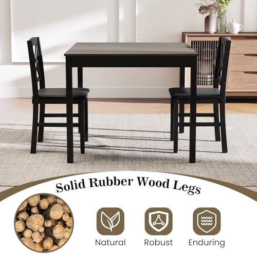 GIANTEX 3-Piece Dining Table Set for 2 - Small Wooden Kitchen Table with Upho...