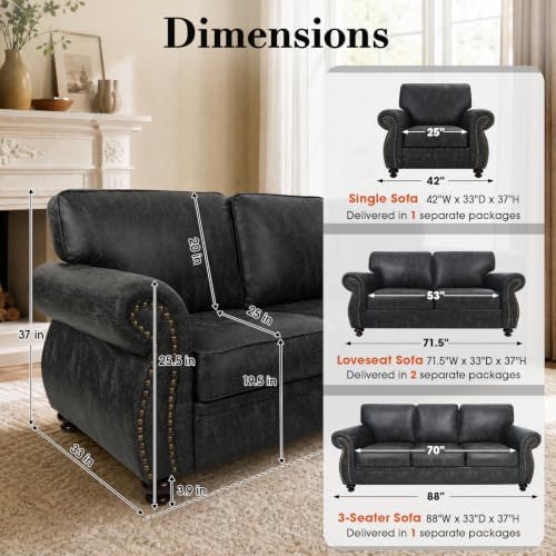 Couchus 88"W Living Room Furniture Sets, 3-Seater&Loveseat, Grey | F...
