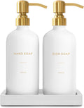 Gold Soap Dispenser Set, Glass Soap Dispenser with Stainless Steel Pump, Perfect for Modern Kitchen Counter Decor. (Gold)