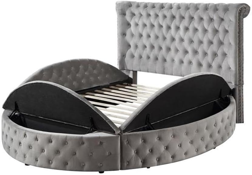 Acme Gaiva Eastern King Bed w/Storage in Gray Velvet