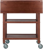 BOWERY HILL Solid Wood Kitchen Cart, Walnut Finish, Drop Leaf Extension, 2 Slatted Shelves, Locking Casters, 28.27" W x 16.66" D x 33.07" H, Rustic Transitional Indoor Storage for Kitchen