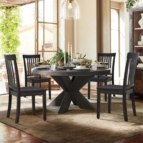 COLAMY Wooden Dining Room Chairs Set of 4, Spindle High Back Windsor Kitchen ...