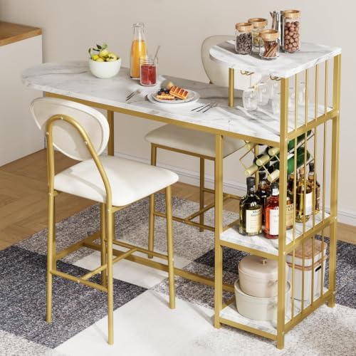 Garvee Dining Table Set for 2, 3-Piece Expandable Bar Table and Chairs Set
