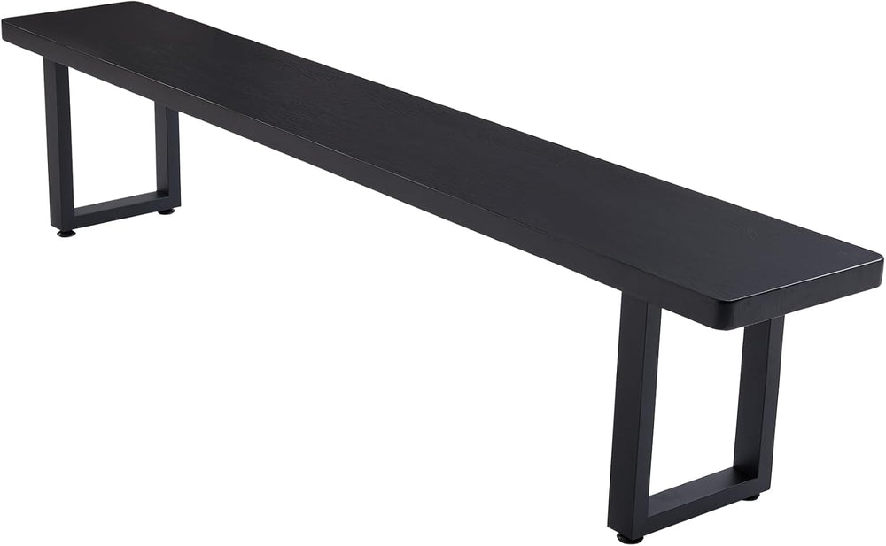 70in Black Solid Wood Dining Bench - Sturdy Metal Legs & Rounded Safety C...