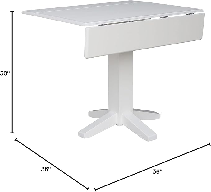 Solid Wood 36" Square Dual Drop Leaf Dining Table, White