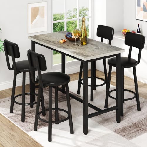 5 Piece Bar Table and Chairs Set for 4, Counter Height Rectangular Pub Dining...
