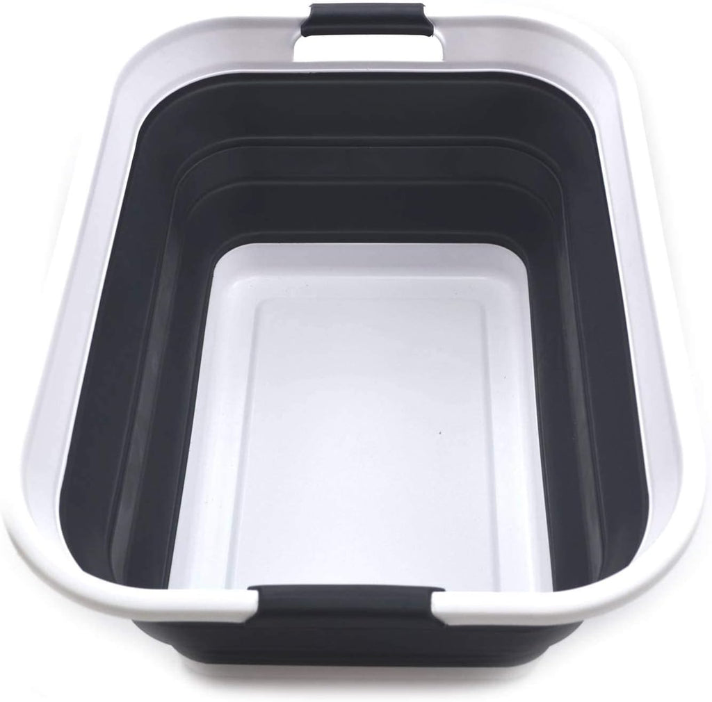 SAMMART 42L(11 gallon) Collapsible Plastic Laundry Basket-Foldable Pop Up Storage Container-Portable Washing Tub-Space Saving Basket,Water capacity 34L(9 gallon) (1 Rectangular - strengthen, Black)