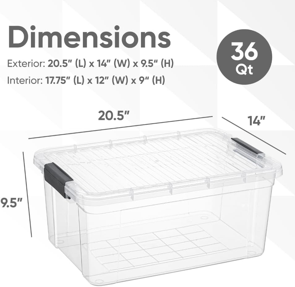 Superio Storage Bins with Lids, Clear Plastic Containers for Organizing, Stackable Totes, BPA Free, Odor Free, Organizer Boxes for Home, and Dorm (6 Pack, 36 Qt)